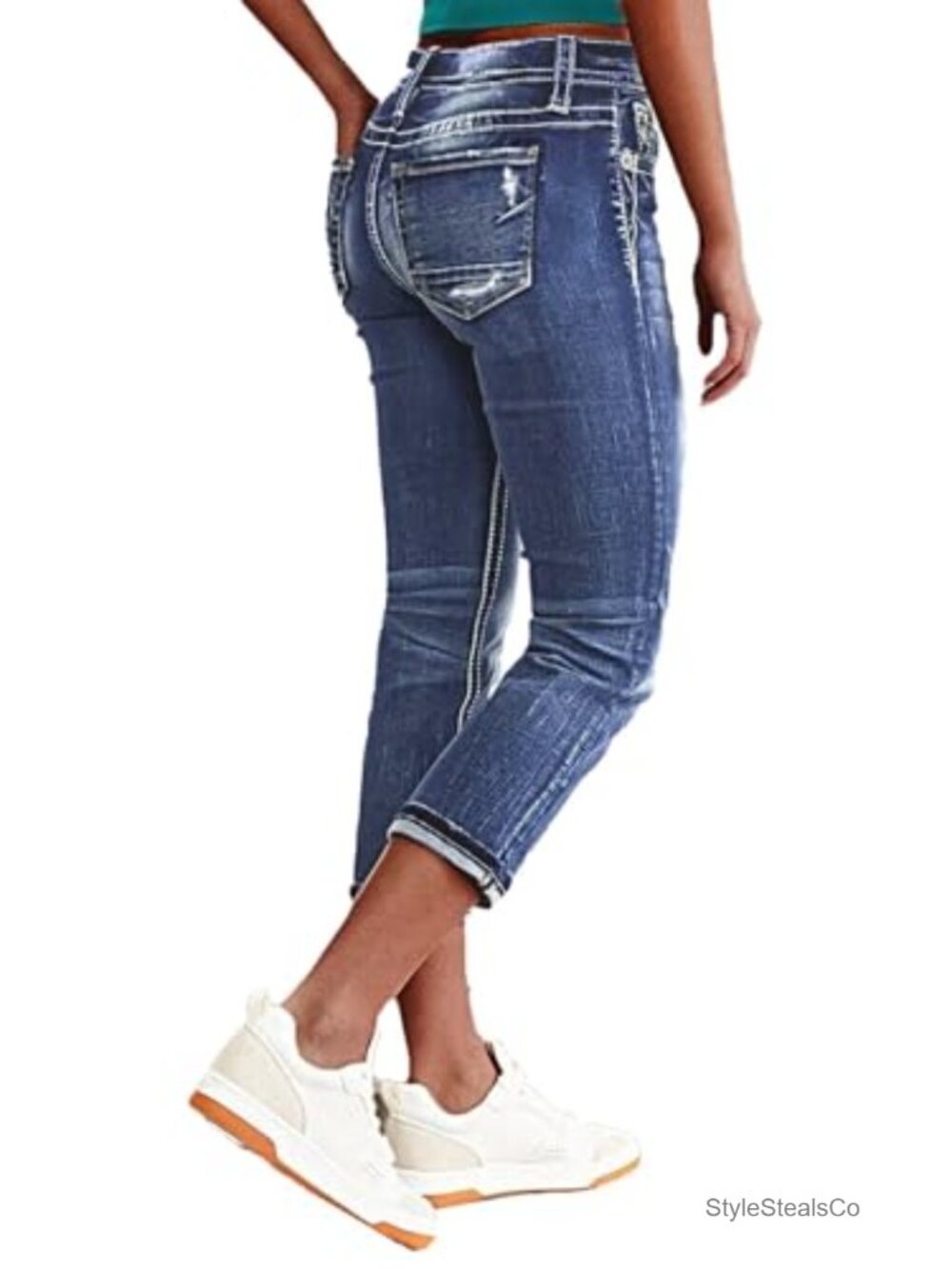 Skinny Capri Jeans Mid Rise Cropped Stretch Denim Casual Pants